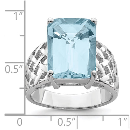 Sterling Silver Rhodium Checker-Cut Sky Blue Topaz Ring