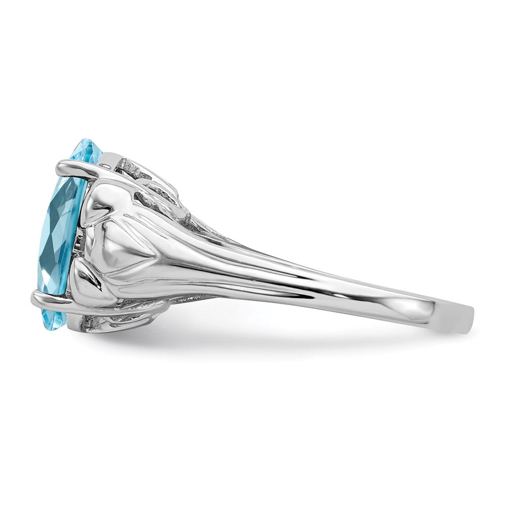 Sterling Silver Rhodium Checker-Cut Sky Blue Topaz Ring