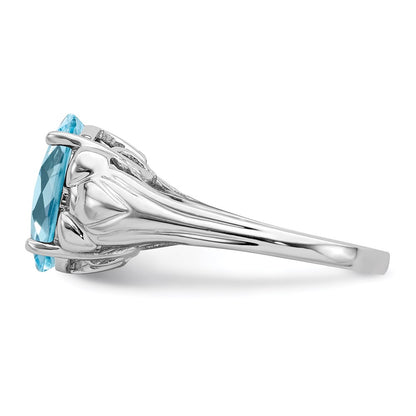 Sterling Silver Rhodium Checker-Cut Sky Blue Topaz Ring