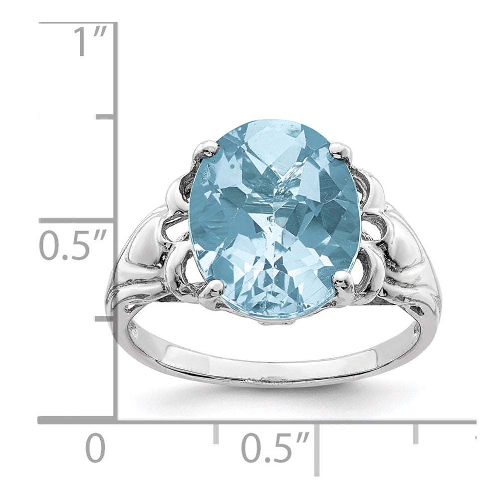 Sterling Silver Rhodium Checker-Cut Sky Blue Topaz Ring