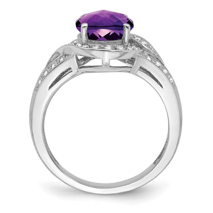 Sterling Silver Rhodium-plated Diamond u0026 Checker-Cut Amethyst Ring