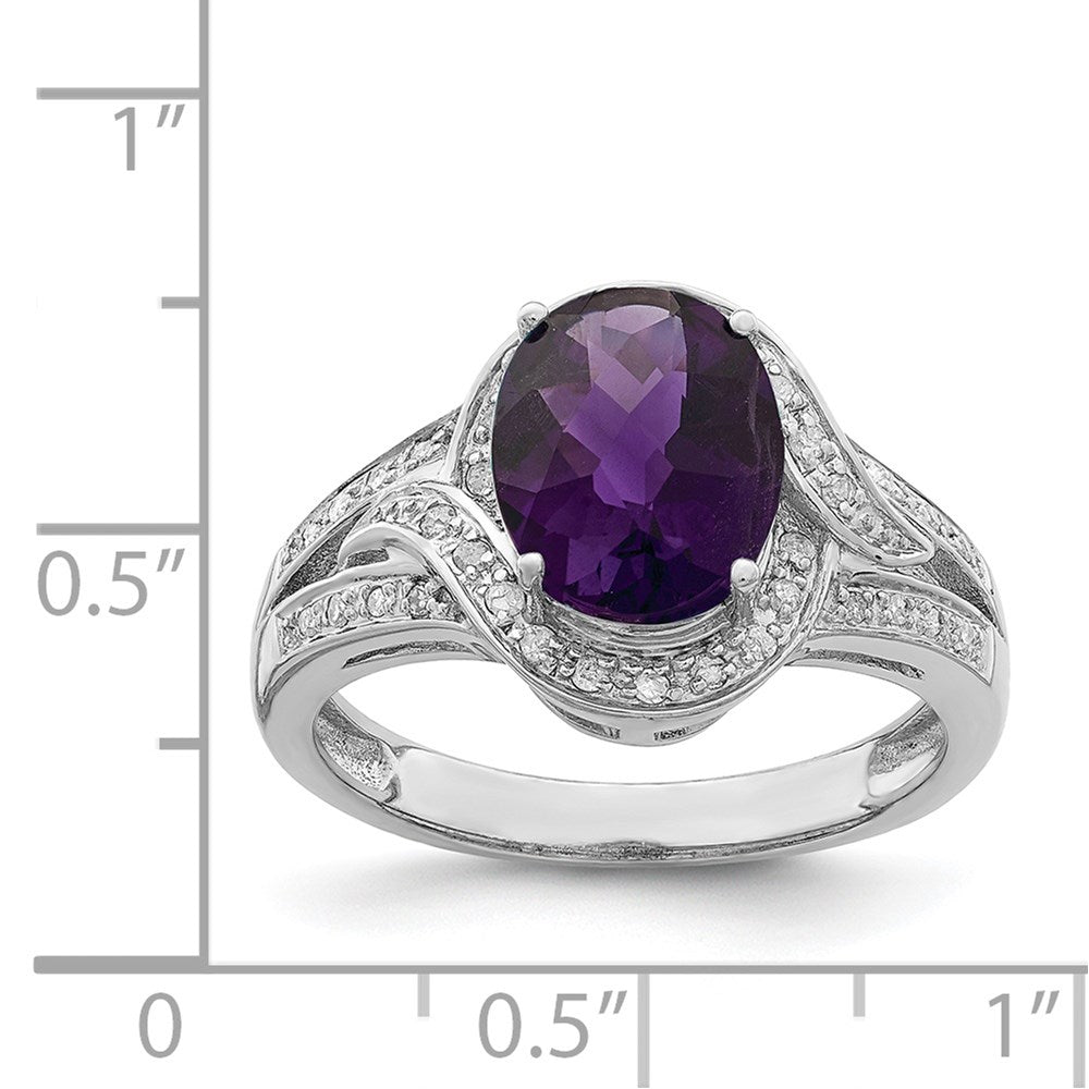 Sterling Silver Rhodium-plated Diamond u0026 Checker-Cut Amethyst Ring