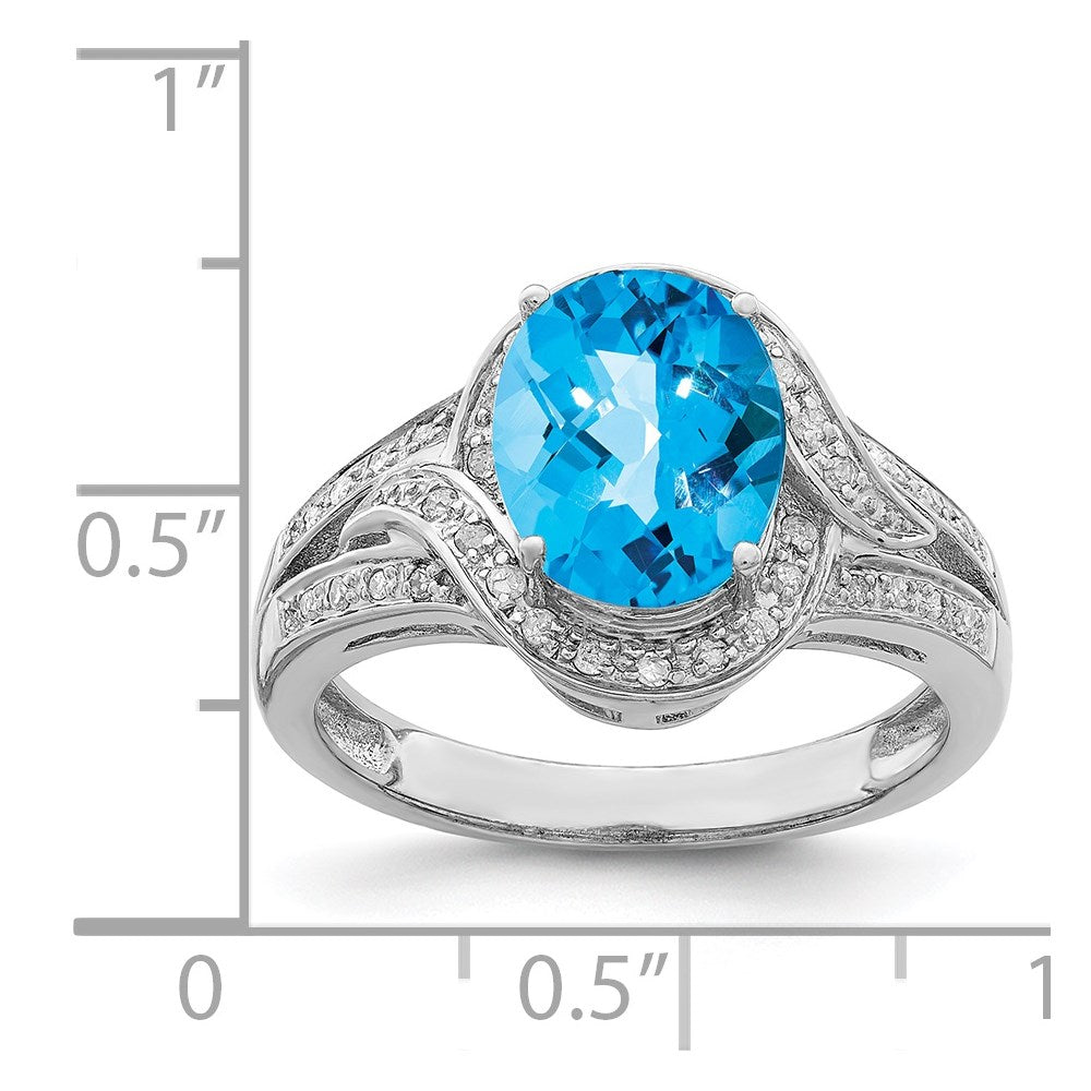 Sterling Silver Rhodium-plated Diamond u0026 Checker-Cut Blue Topaz Ring
