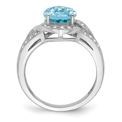 Sterling Silver Rhodium Diamond u0026 Checker-Cut Sky Blue Topaz Ring
