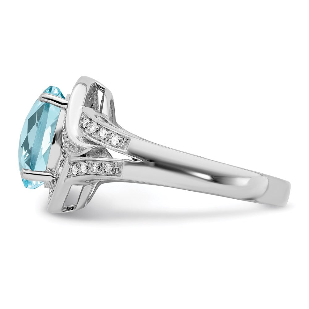 Sterling Silver Rhodium Diamond u0026 Checker-Cut Sky Blue Topaz Ring