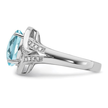 Sterling Silver Rhodium Diamond u0026 Checker-Cut Sky Blue Topaz Ring