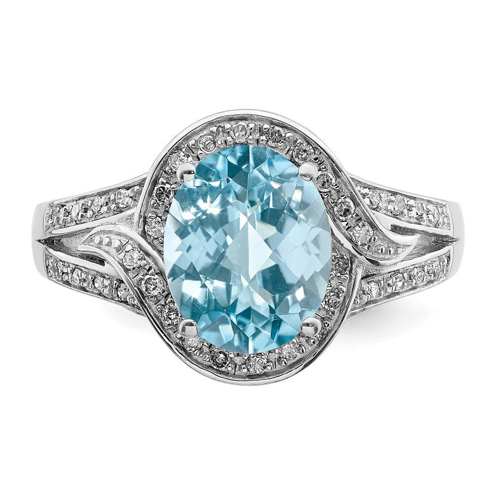 Sterling Silver Rhodium Diamond u0026 Checker-Cut Sky Blue Topaz Ring