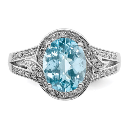 Sterling Silver Rhodium Diamond u0026 Checker-Cut Sky Blue Topaz Ring