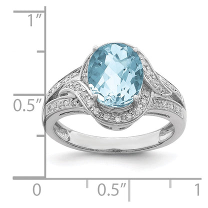 Sterling Silver Rhodium Diamond u0026 Checker-Cut Sky Blue Topaz Ring