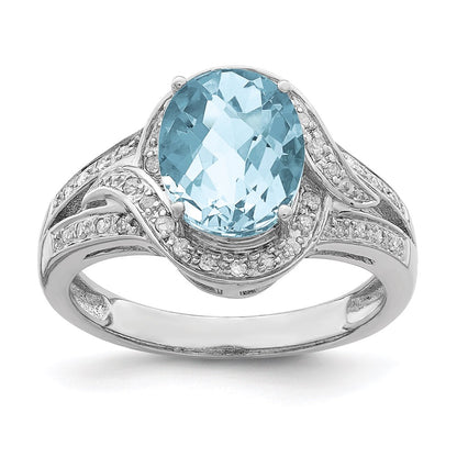 Sterling Silver Rhodium Diamond u0026 Checker-Cut Sky Blue Topaz Ring