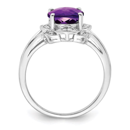 Sterling Silver Rhodium-plated Diamond u0026 Amethyst Ring