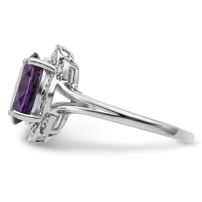 Sterling Silver Rhodium-plated Diamond u0026 Amethyst Ring