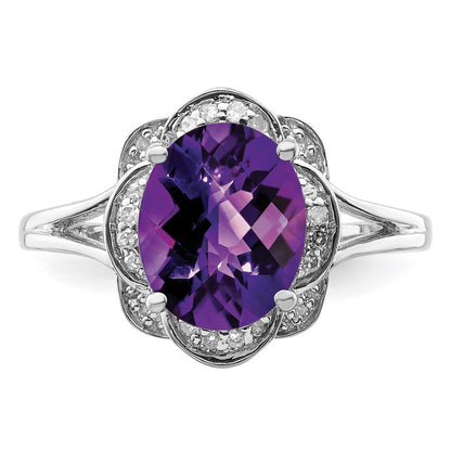 Sterling Silver Rhodium-plated Diamond u0026 Amethyst Ring