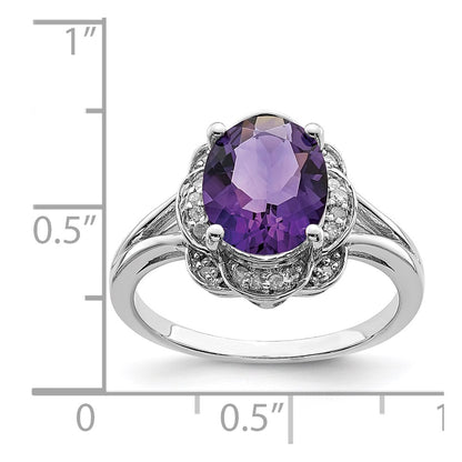 Sterling Silver Rhodium-plated Diamond u0026 Amethyst Ring