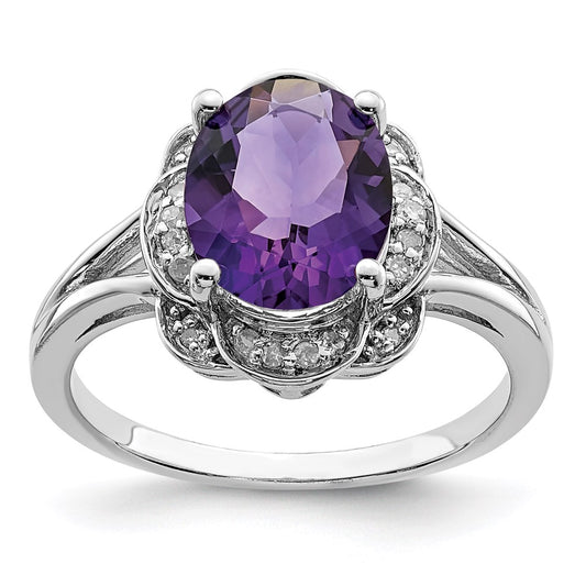 Sterling Silver Rhodium-plated Diamond u0026 Amethyst Ring