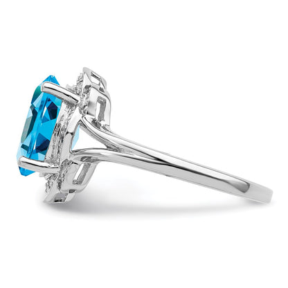 Sterling Silver Rhodium Diamond u0026 Blue Topaz Ring