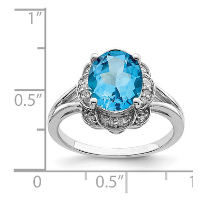 Sterling Silver Rhodium Diamond u0026 Blue Topaz Ring