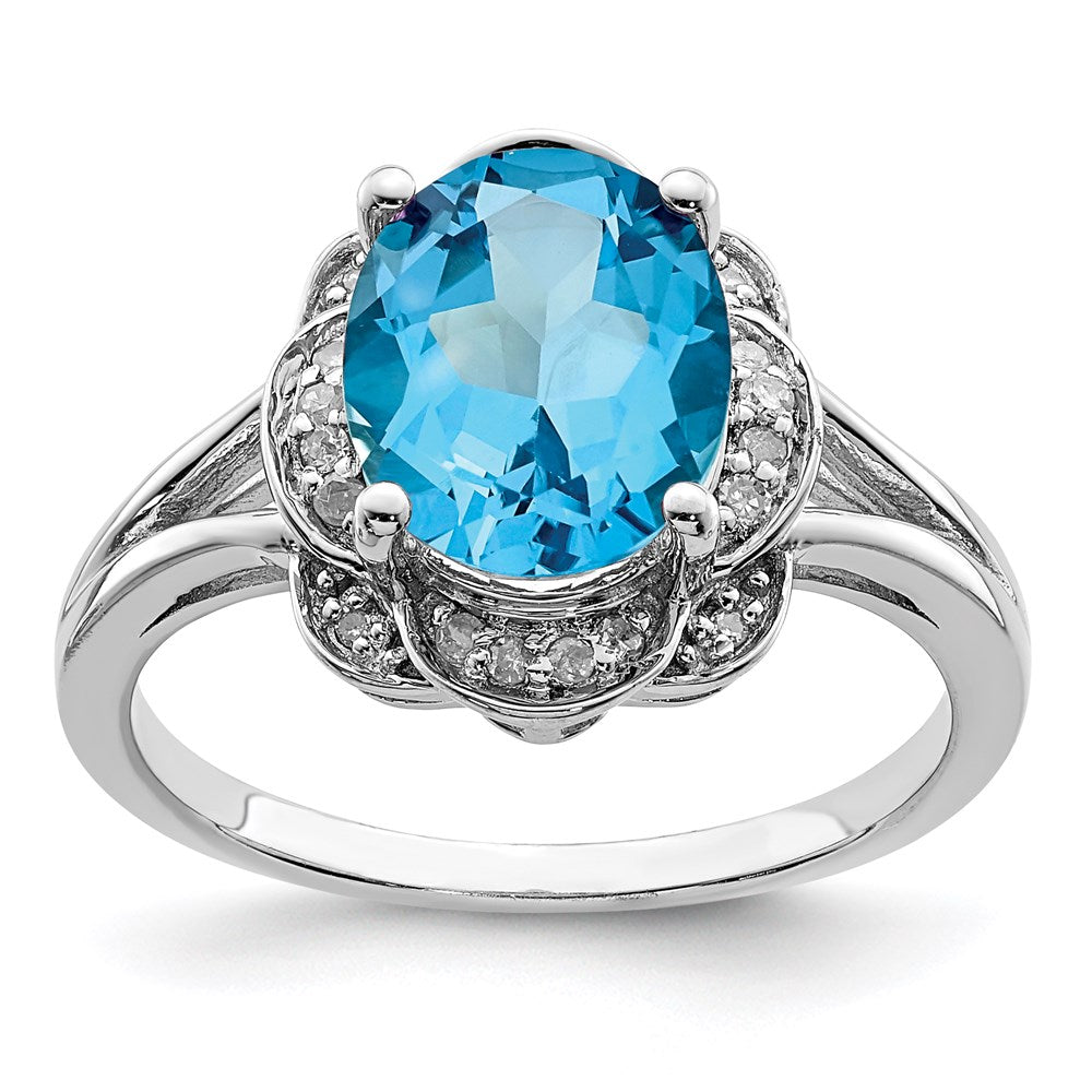 Sterling Silver Rhodium Diamond u0026 Blue Topaz Ring