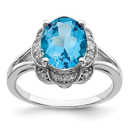 Sterling Silver Rhodium Diamond u0026 Blue Topaz Ring