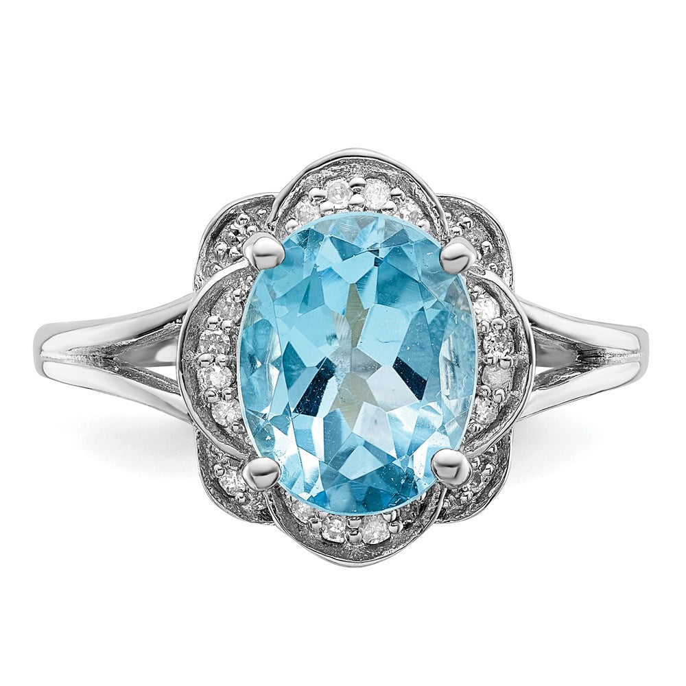 Sterling Silver Rhodium Diamond u0026 Sky Blue Topaz Ring