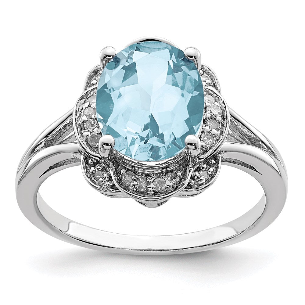 Sterling Silver Rhodium Diamond u0026 Sky Blue Topaz Ring