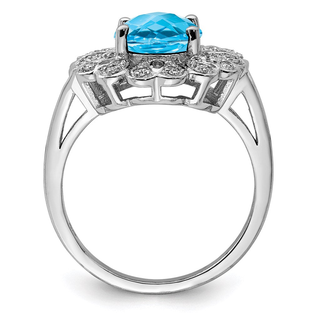 Sterling Silver Rhodium Diamond u0026 Checker-Cut Blue Topaz Ring