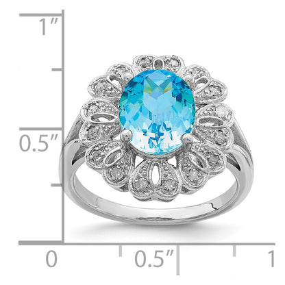 Sterling Silver Rhodium Diamond u0026 Checker-Cut Blue Topaz Ring