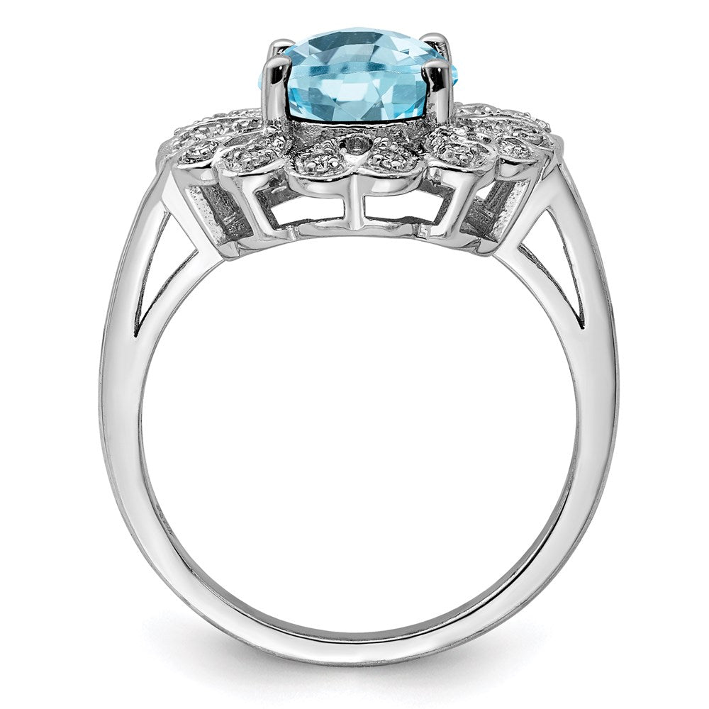 Sterling Silver Rhodium Diamond u0026 Checker-Cut Sky Blue Topaz Ring