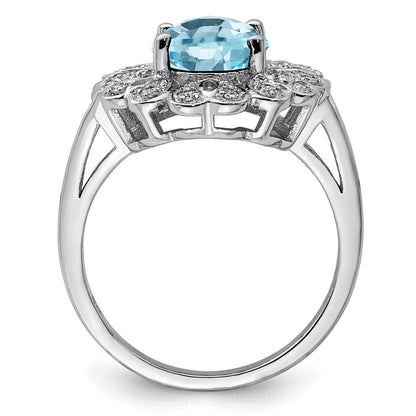 Sterling Silver Rhodium Diamond u0026 Checker-Cut Sky Blue Topaz Ring