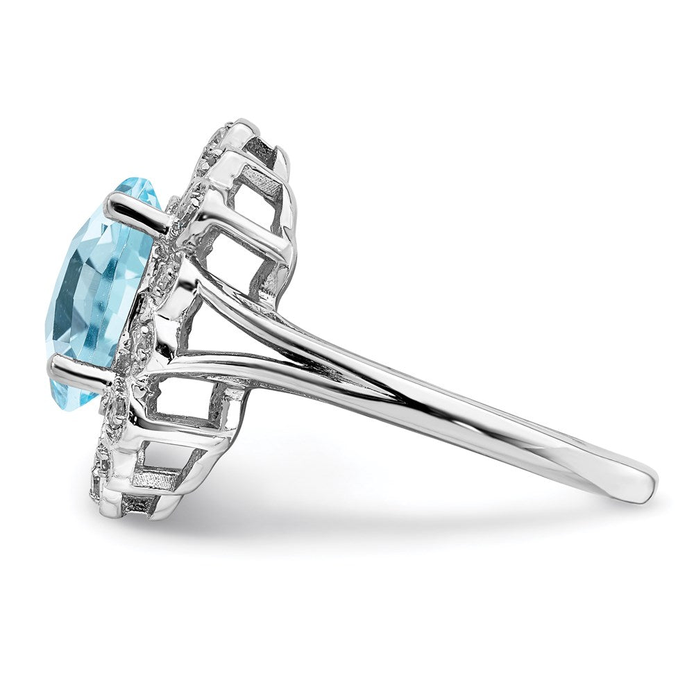Sterling Silver Rhodium Diamond u0026 Checker-Cut Sky Blue Topaz Ring