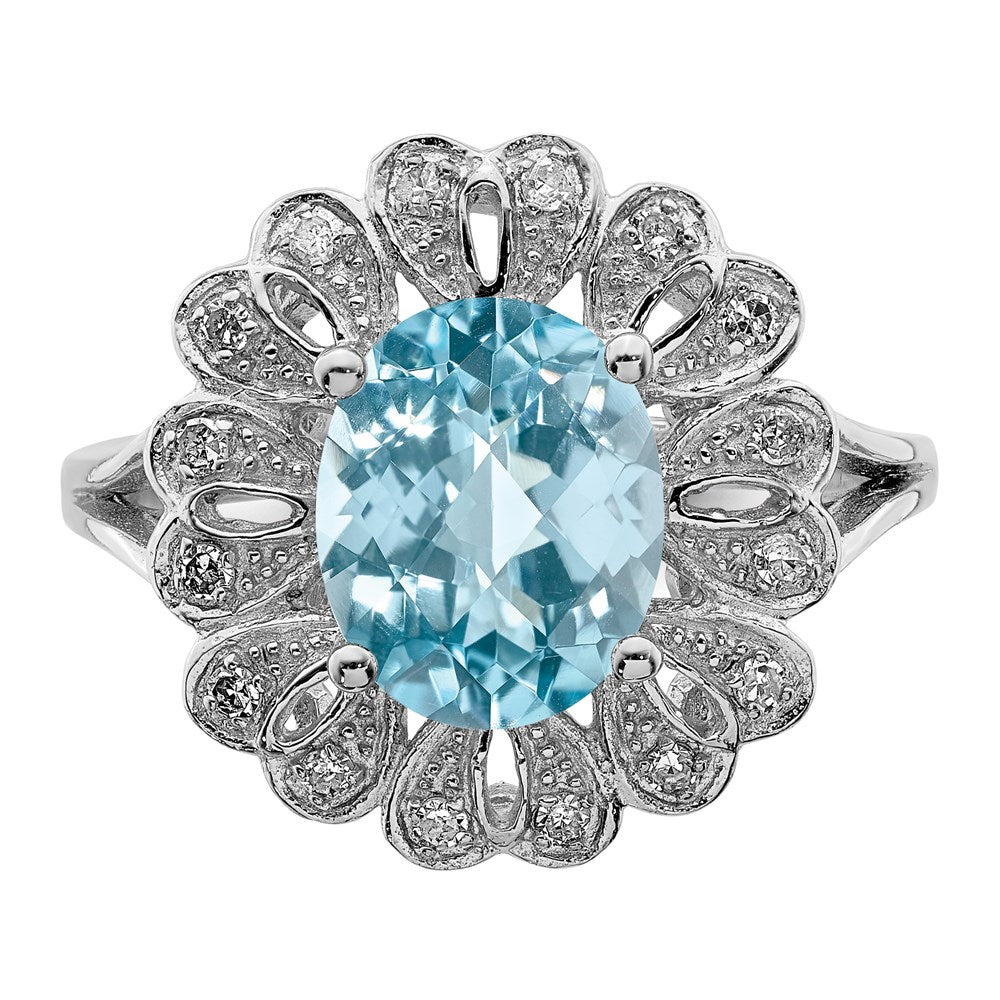 Sterling Silver Rhodium Diamond u0026 Checker-Cut Sky Blue Topaz Ring