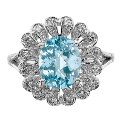 Sterling Silver Rhodium Diamond u0026 Checker-Cut Sky Blue Topaz Ring