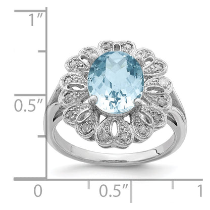 Sterling Silver Rhodium Diamond u0026 Checker-Cut Sky Blue Topaz Ring