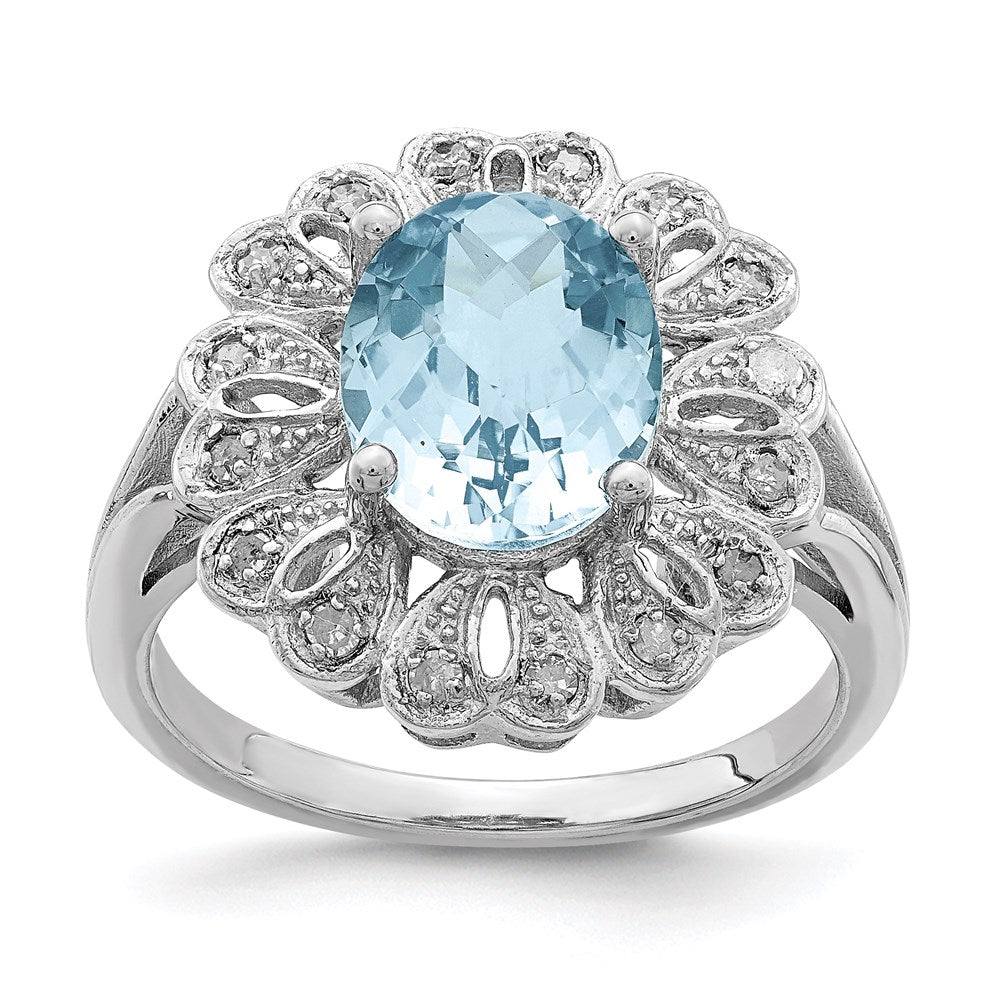 Sterling Silver Rhodium Diamond u0026 Checker-Cut Sky Blue Topaz Ring