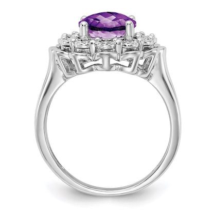 Sterling Silver Rhodium-plated Diamond u0026 Checker-Cut Amethyst Ring