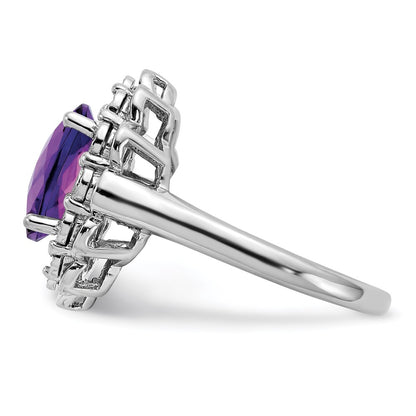 Sterling Silver Rhodium-plated Diamond u0026 Checker-Cut Amethyst Ring