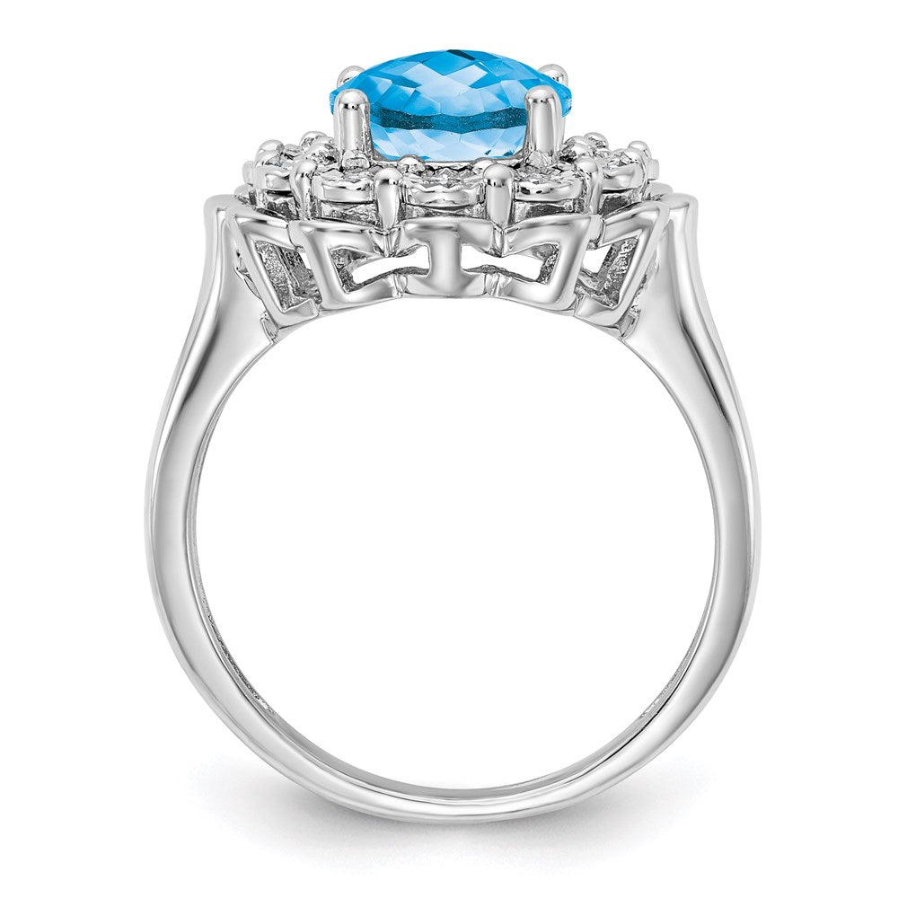 Sterling Silver Rhodium Diamond u0026 Checker-Cut Blue Topaz Ring