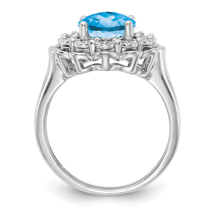 Sterling Silver Rhodium Diamond u0026 Checker-Cut Blue Topaz Ring