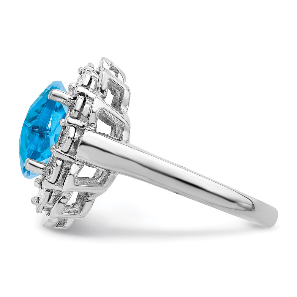 Sterling Silver Rhodium Diamond u0026 Checker-Cut Blue Topaz Ring
