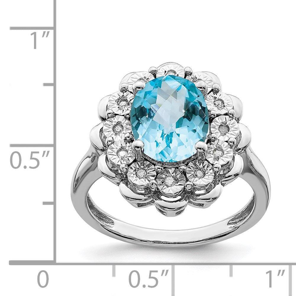 Sterling Silver Rhodium Diamond u0026 Checker-Cut Blue Topaz Ring