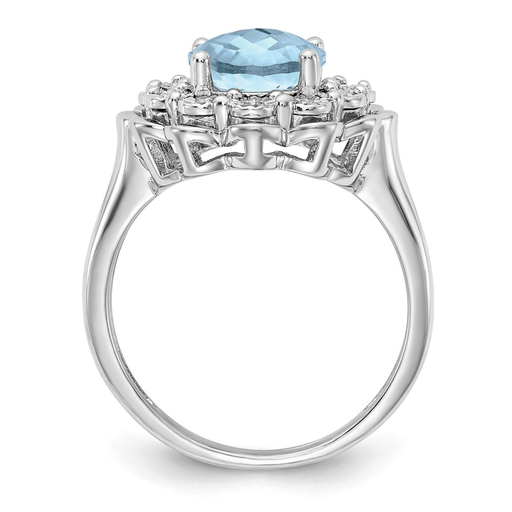 Sterling Silver Rhodium Diamond u0026 Checker-Cut Sky Blue Topaz Ring