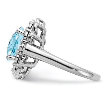 Sterling Silver Rhodium Diamond u0026 Checker-Cut Sky Blue Topaz Ring