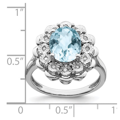Sterling Silver Rhodium Diamond u0026 Checker-Cut Sky Blue Topaz Ring