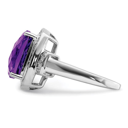Sterling Silver Rhodium-plated Diamond u0026 Checker-Cut Amethyst Ring