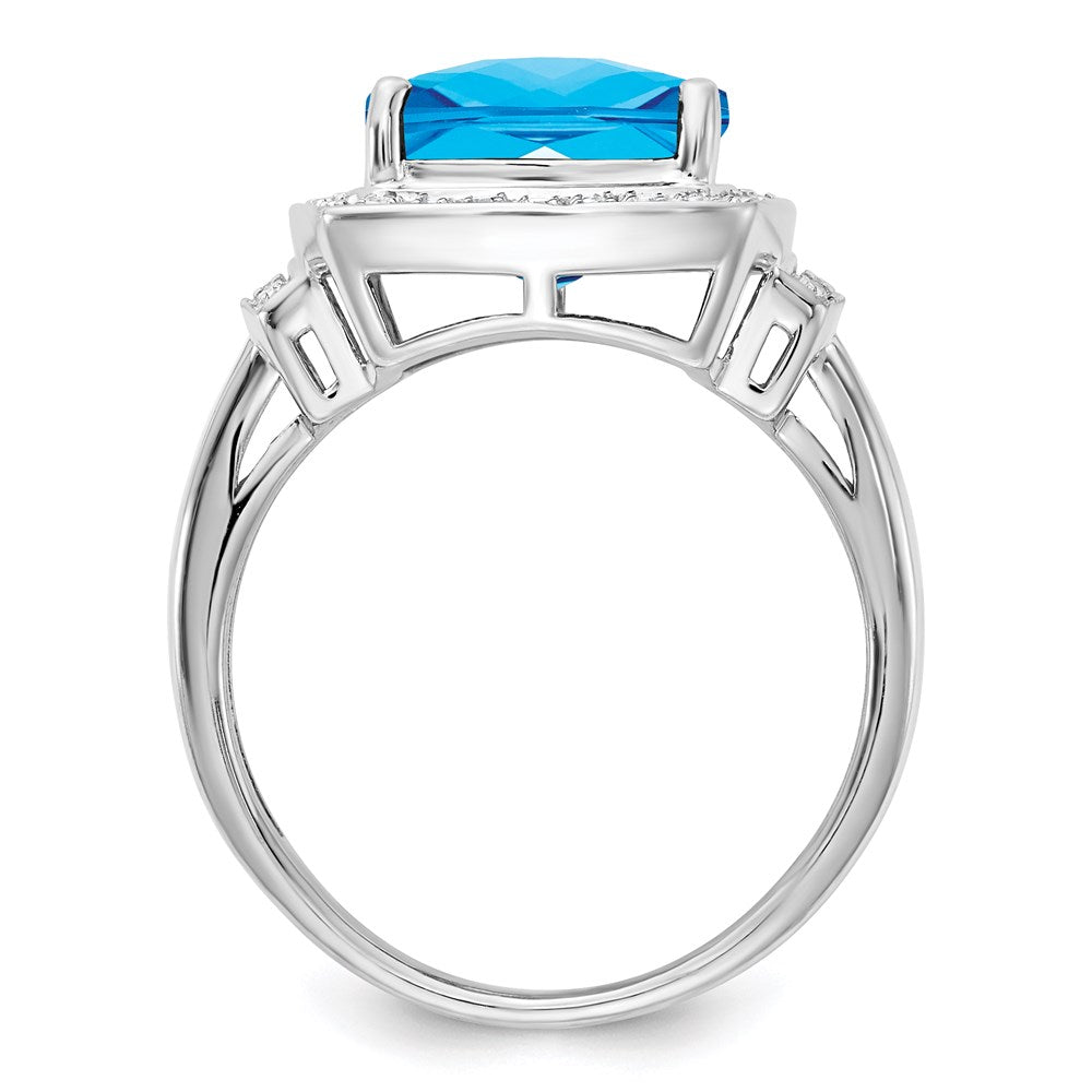 Sterling Silver Rhodium Diamond u0026 Checker-Cut Blue Topaz Ring