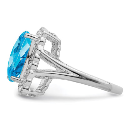 Sterling Silver Rhodium Diamond u0026 Checker-Cut Blue Topaz Ring