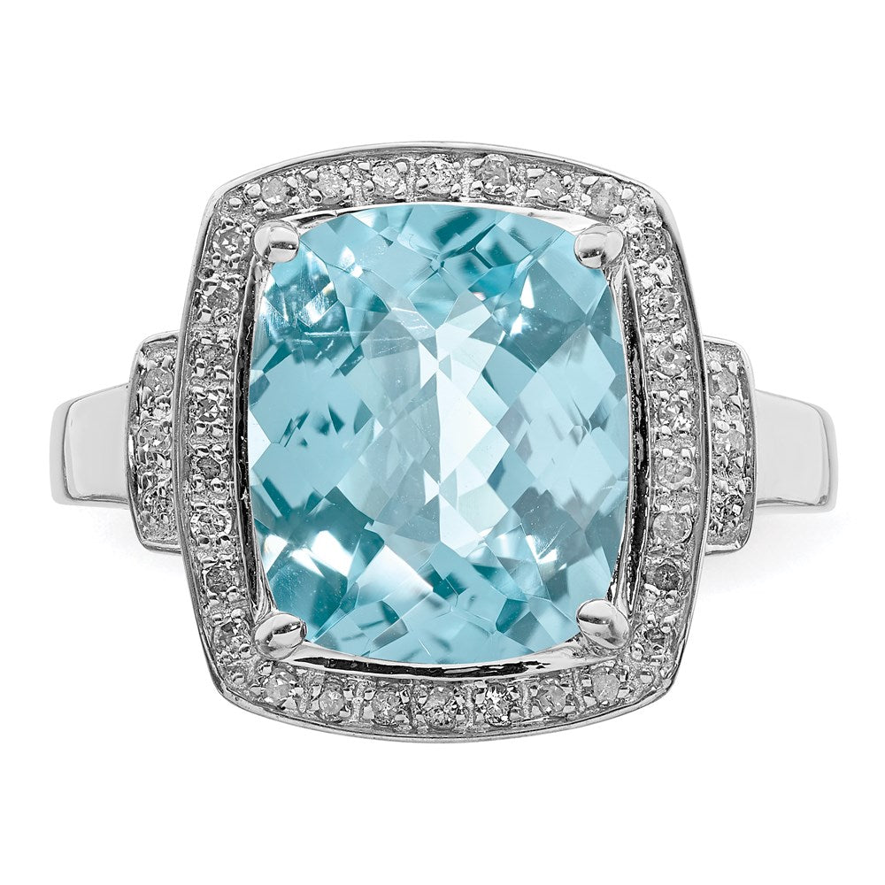 Sterling Silver Rhodium Diamond u0026 Checker-Cut Sky Blue Topaz Ring