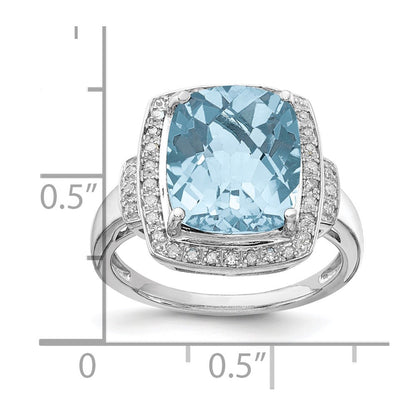 Sterling Silver Rhodium Diamond u0026 Checker-Cut Sky Blue Topaz Ring