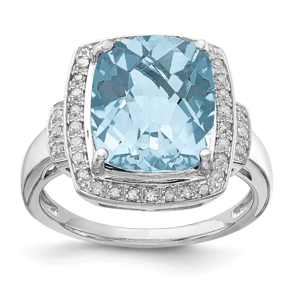 Sterling Silver Rhodium Diamond u0026 Checker-Cut Sky Blue Topaz Ring