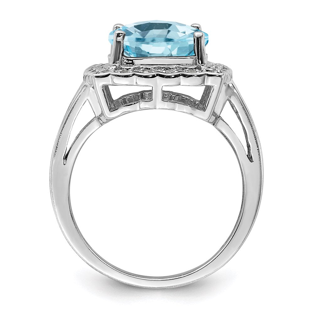 Sterling Silver Rhodium Diamond u0026 Checker-Cut Sky Blue Topaz Ring
